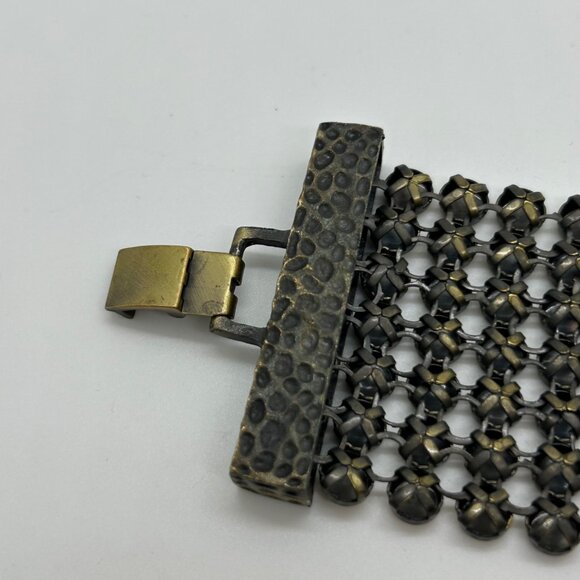 Vintage Brass Mesh Bracelet Art Deco Wide Statement Cuff Hammered Clasp 6.5" - Picture 11 of 14